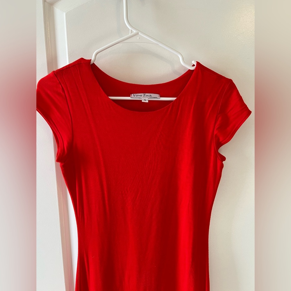 Velvet Torch Vibrant Red Short Sleeve Dress